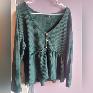 Shein 4xl Green Long Sleeve Waffle Knit Top